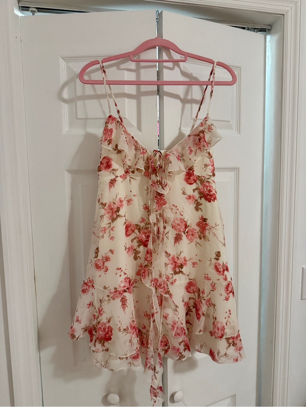 NWT Jessica Simpson White & Pink Rose Floral Ruffled Chiffon Mini Dress, Size S